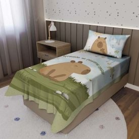 Jogo de Cama Solteiro Clube do Abraço Havan Casa 2 pçs - Cacau Capivara