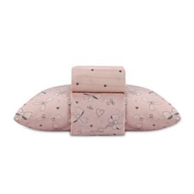  Jogo de Cama Solteiro 150 Fios Havan Kids 3 p&ccedil;s - La&ccedil;o Rosa e Cinza