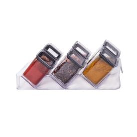 Jogo De Porta Condimentos Cristal Com Suporte Plasútil - 7 Peças