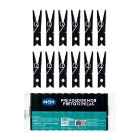 Jogo de Prendedores de Roupa 12 Peças Mor - Preto 