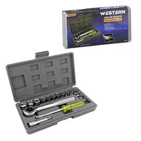 Jogo de Soquete com Catraca 1/4" 16 Peças Western