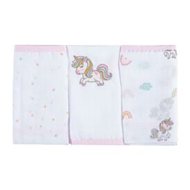 Kit 3 Panos de Boca 32X32cm 100% Algod&atilde;o Havan Baby - Unic&oacute;rnio