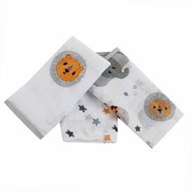 Kit 3 Panos de Boca 32X32cm 100% Algodão Havan Baby - Safari