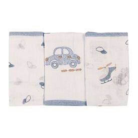 Kit 3 Panos de Boca 32X32cm 100% Algodão Havan Baby - Carros
