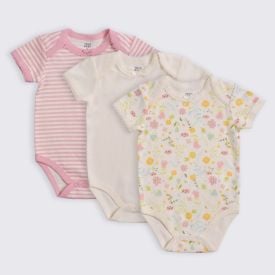Kit Body Bebê 3 Peças Yoyo Baby Off White Flor