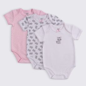 Kit Body Bebê 3 Peças Yoyo Baby Branco Gatinha