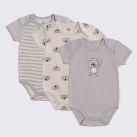 Kit Body Bebê 3 Peças Yoyo Baby Cinza Coala