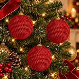Kit Bolas de Natal Barbante Vermelho 03 Unidades 08Cm Havan Casa