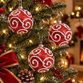 Kit Bolas de Natal Glitter Vermelho com Branco 03Unidades 10Cm Havan Casa