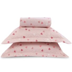Kit Colcha Casal Estampada Versalhes/Napoli Havan Casa 3 Peças - Corações Rose