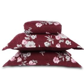 Kit Colcha Casal Estampada Versalhes/Napoli Havan Casa 3 Peças - Floral Vinho