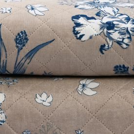 Kit Colcha Solteiro Estampada Versalhes/Napoli Havan Casa 2 Peças - Floral Azul Linho