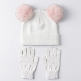 Kit Gorro e Luva Infantil Menina em Tricot Marmelada - OFF WHITE U