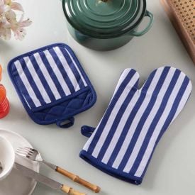 Kit Luva e Pegador de Panelas Jolitex - Listras Azul 