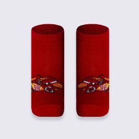 Kit Meia Infantil Com 2 Pares Cano Curto Carros Disney Preto/Vermelho