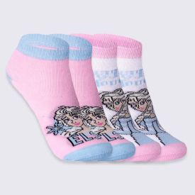Kit Meia Infantil Com 2 Pares Cano Curto Elsa Disney