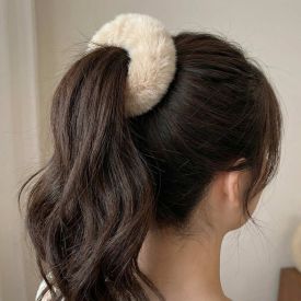 Laço de Cabelo de Pelúcia Tamanho Pequeno Thepró Vogue - Baunilha