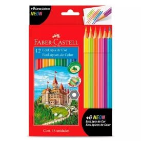 Lápis de Cor 12 Cores e 6 Lápis Neon Faber Castell - 18 Unidades