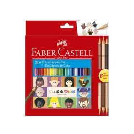 Lápis de Cor Ecolápis 24 Cores e 3 Lápis Caras e Cores Faber Castell - 27 Unidades