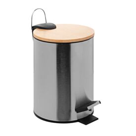 Lixeira Redonda com Tampa de Bambu e Pedal 2,5L Lyor