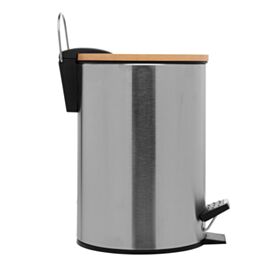 Lixeira Redonda com Tampa de Bambu e Pedal 2,5L Lyor