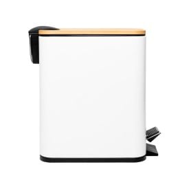 Lixeira Retangular com Pedal e Tampa de Bambu 5L Lyor - Branco