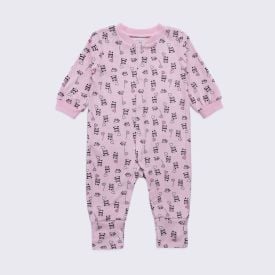 Macacão Bebê Menina Em Plush Com Pé Reversível Yoyo Baby Rosa Panda