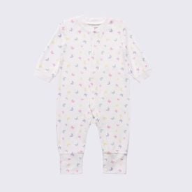Macacão Bebê Menina Em Plush Com Pé Reversível Yoyo Baby Off White Borboletas