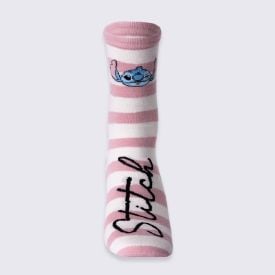 Meia Listrada Cano Longo Stitch Disney - ROSA 39/43