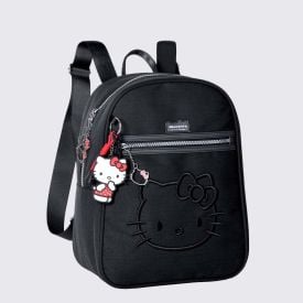 Mochila Infantil Hello Kitty com Chaveiro Sanrio - Preto