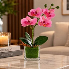 Orquídea Artificial Phalaenopsis Real Toque com Vaso Florarte 23Cm - Sortido