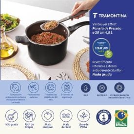 Panela de Press&atilde;o Vancouver Effect Tramontina 4,5 Litros - Preto