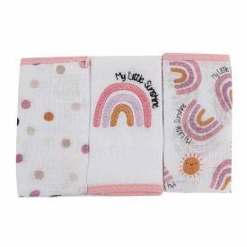 Kit 3 Panos De Boca 32 X 32 Cm 100% Algodão Havan Baby - Arco-Íris