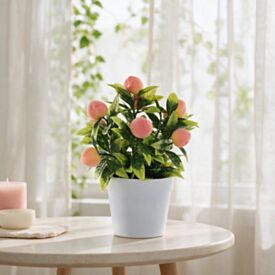 Arranjo de Flor Pêssego com Vaso Plástico Florarte 20Cm