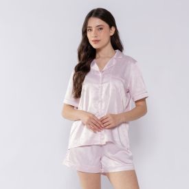 Pijama Feminino Americano Curto De Cetim Camila Moretti Rosa Claro
