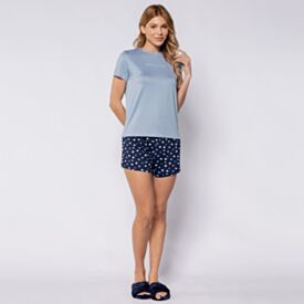 Pijama Feminino Curto Peletizado Camila Moretti Poa Azul