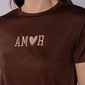Pijama Feminino Curto Peletizado Camila Moretti Coracoes Marrom