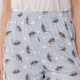 Pijama Feminino Curto Peletizado Disney Stitch Off White