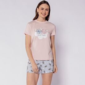 Pijama Feminino Curto Peletizado Disney Stitch Rosa