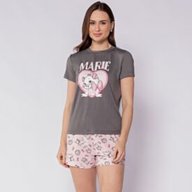 Pijama Feminino Curto Peletizado Disney Marie Cinza