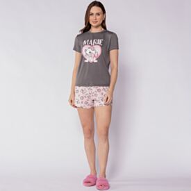 Pijama Feminino Curto Peletizado Disney Marie Cinza