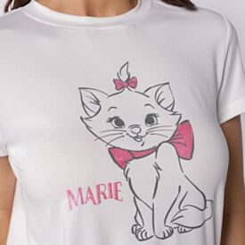 Pijama Feminino Curto Peletizado Disney Marie Off White