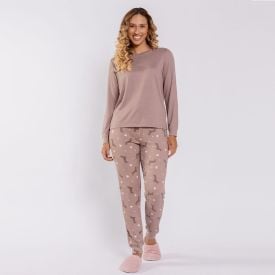 Pijama Feminino Longo Em Malha Tricot Camila Moretti Cachorro