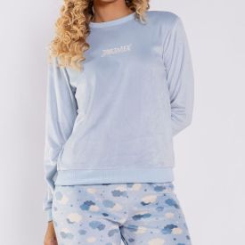 Pijama Feminino Longo Em Plush Dreamer Camila Moretti Azul