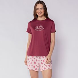 Pijama Feminino Peletizado Camila Moretti Breakfast Borgonha