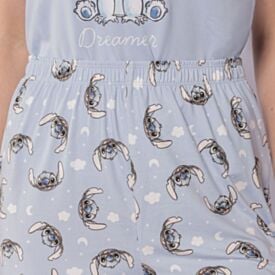 Pijama Feminino Regata Peletizado Disney Stitch Azul