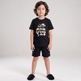 Pijama Infantil 4 a 10 Anos Curto Em Algodão Hot Dog Preto