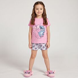 Pijama Infantil Menina 4 a 10 Anos Curto Stitch Angel Disney Rosa
