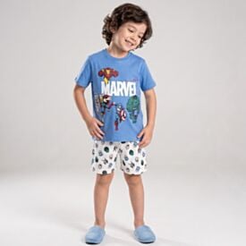 Pijama Infantil Menino 4 a 10 Anos Curto Avengers Disney Azul