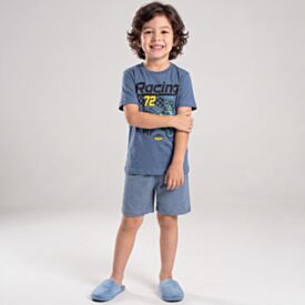 Pijama Infantil Menino 4 a 10 Anos Curto Hot Dog Azul